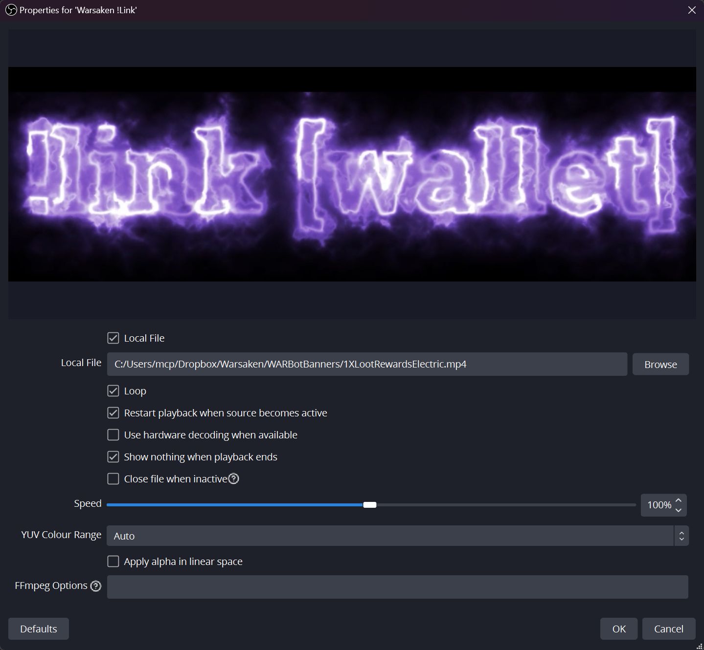 Screenshot of OBS Source